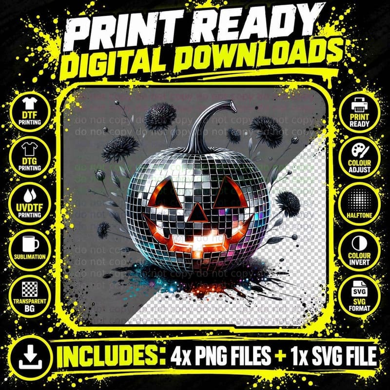 Black Disco Jack O Lantern Halloween, Horror Png SVG Digital Bundle