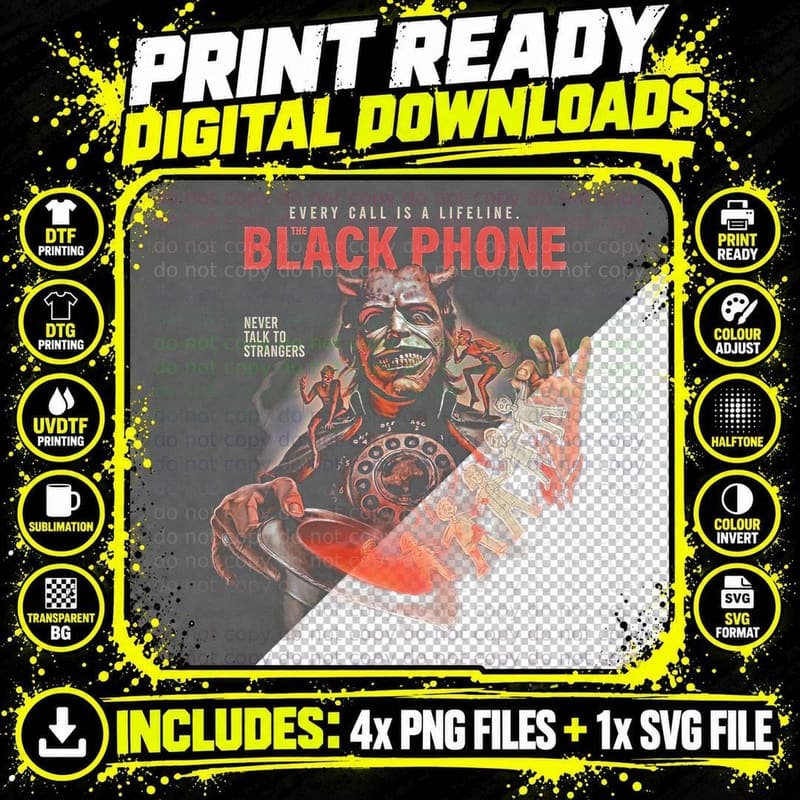Black Phone Demon Halftone T-Shirt, Horror Tee Png SVG Digital Bundle
