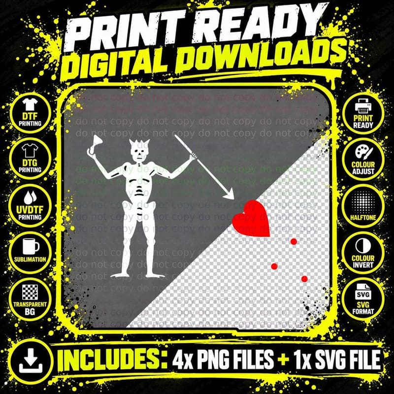 Blackbeard's Jolly Roger Pirate Flag, Nautical, Men's Png SVG Digital Bundle