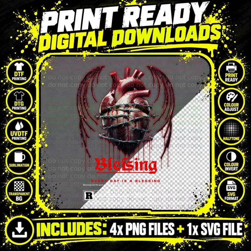 Bleeding Heart T-Shirt, Retro Urban Fashion Png SVG Digital Bundle