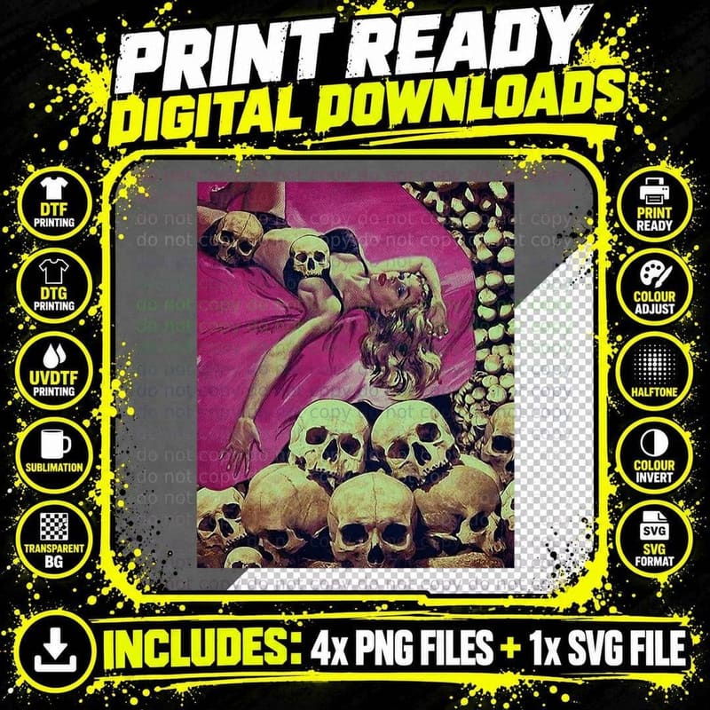 Blonde Pin up Girl Science Fiction Vintage Horror Comic Png SVG Digital Bundle
