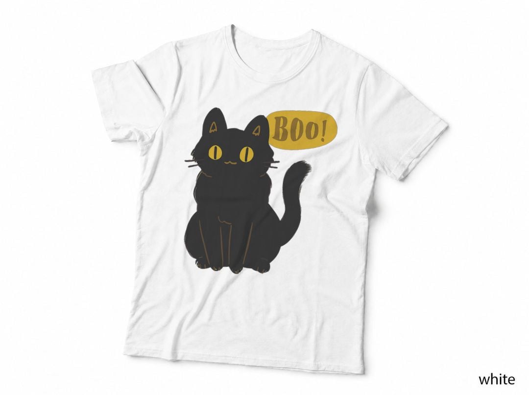 Boo Black Cat Halloween Funny Cat Lovers Gifts Men Women Kid T-Shirt