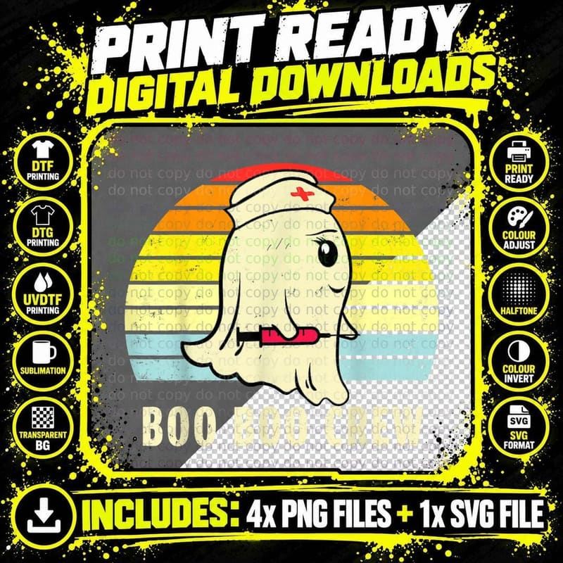 Boo Boo Crew Nurse Halloween Ghost for Nurses RN Funny Png SVG Digital Bundle