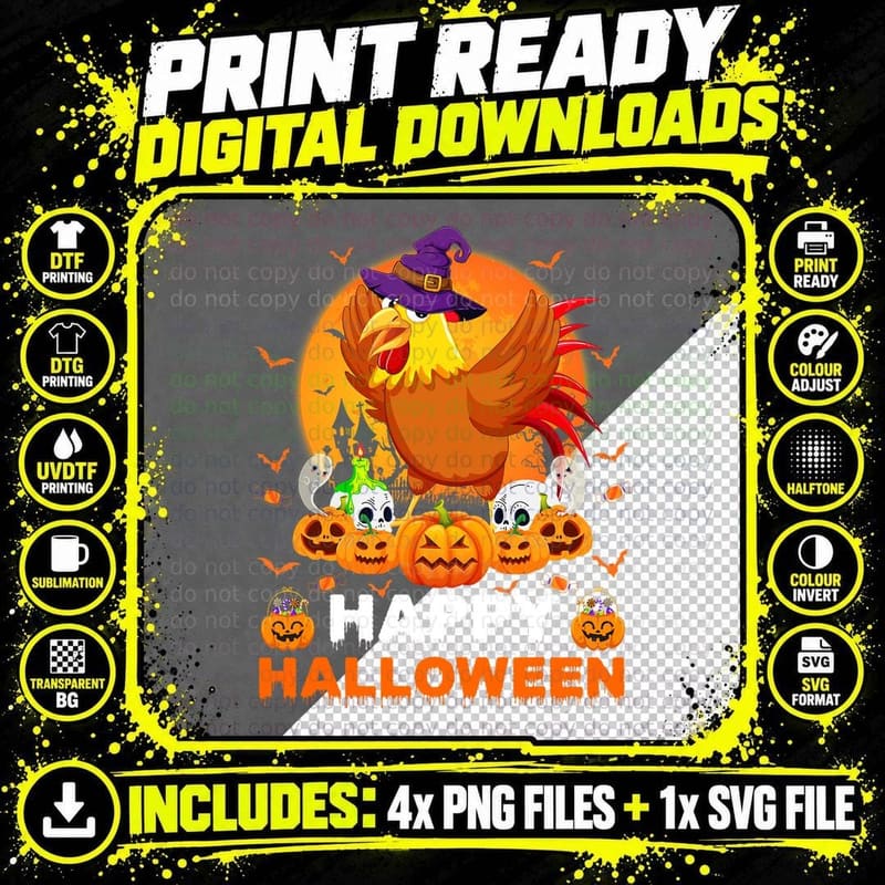 Boo Ghost Scary Pumpkin Moon Witch Rooster Halloween Png SVG Digital Bundle