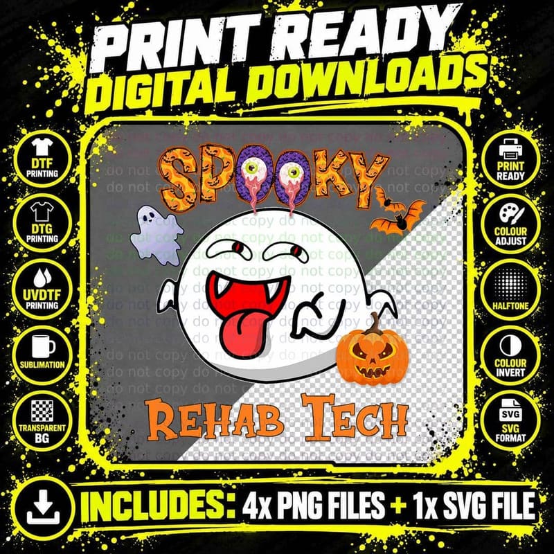 Boo Halloween Costume Spooky Rehab Tech, Funny, Horror Png SVG Digital Bundle