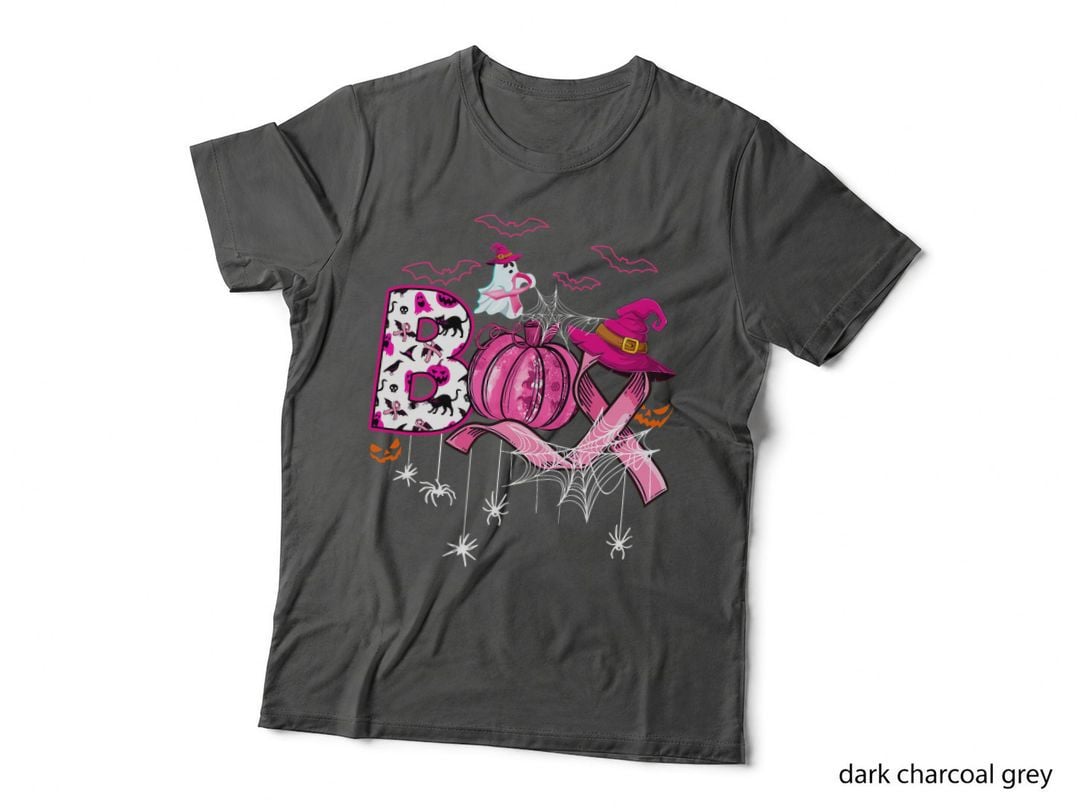 Boo Halloween Pumpkin Pink Ribbon Witch Breast Cancer T-Shirt