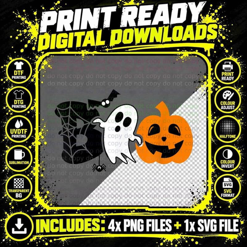 Boo Halloween Shirt Funny Ghost Pumpkin Spider Costume Png SVG Digital Bundle