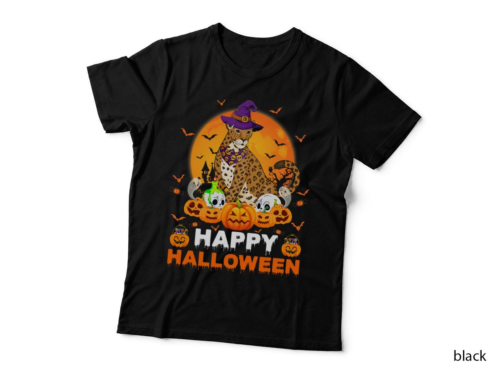 Boo Sheet Scary Ghost Pumpkin Moon Witch Jaguar Halloween T-Shirt