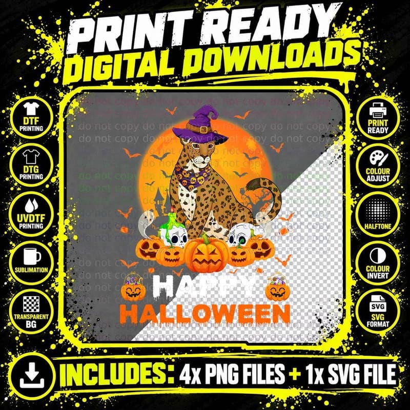 Boo Sheet Scary Ghost Pumpkin Moon Witch Jaguar Png SVG Digital Bundle