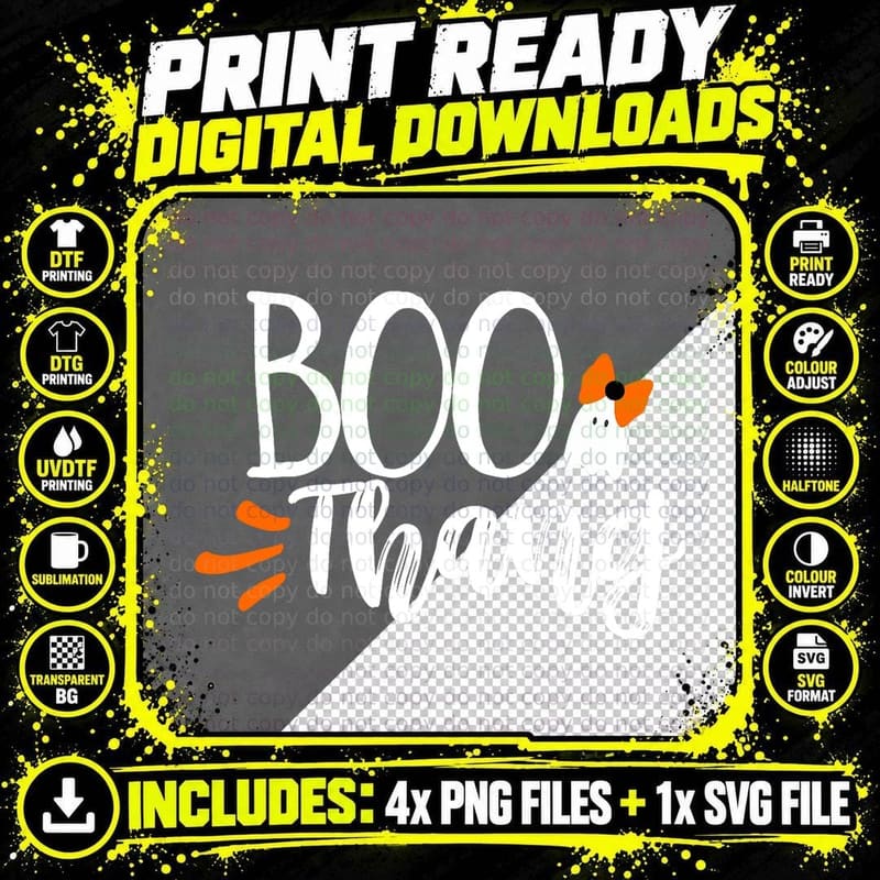 Boo Thang Thing Cute Halloween Ghost Girl's Bow Gift Png SVG Digital Bundle