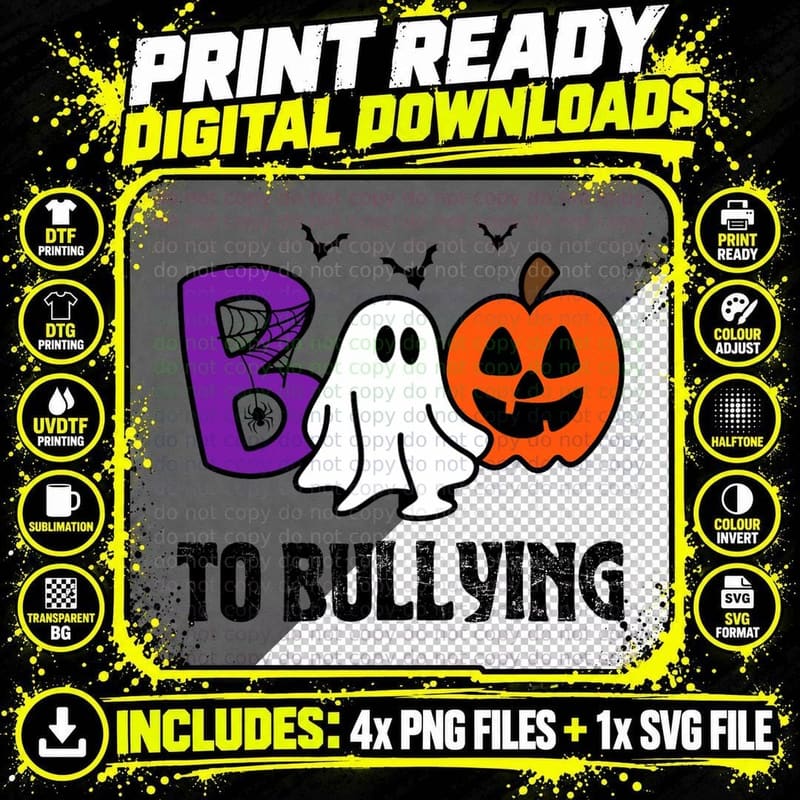Boo to Bullying Ghost Pumpkin Orange Anti Bully Unity Png SVG Digital Bundle