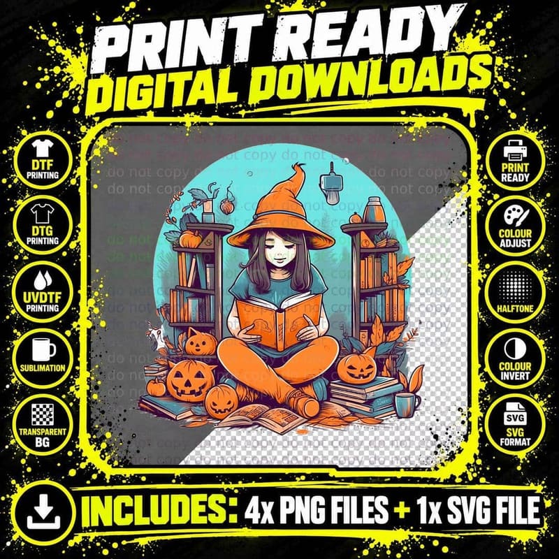 Bookworm Reading Book Halloween Costume Librarian Png SVG Digital Bundle