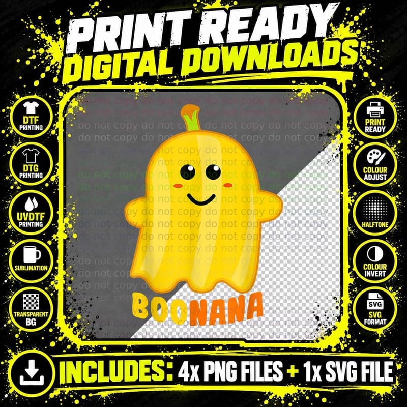 Boonana Banana Ghost Funny Scary Cute Halloween Costume Png SVG Digital Bundle
