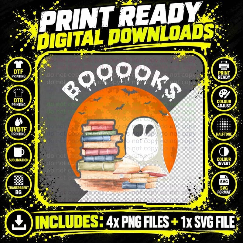 Booooks! Ghost Reading Books Lovers Party Png SVG Digital Bundle
