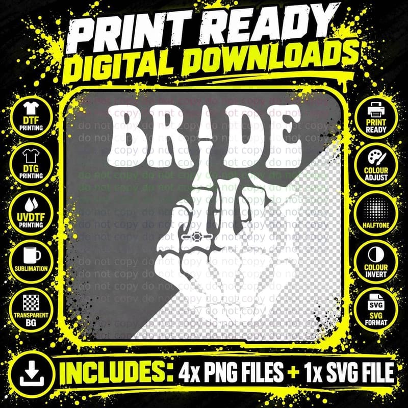 Bride Skeleton Hand Retro Halloween Bachelorette Party Png SVG Digital Bundle