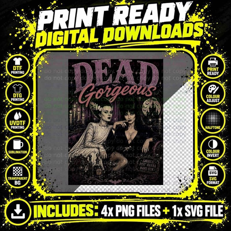 Bride of Frankenstein Elvira Dead Gorgeous Horror Png SVG Digital Bundle