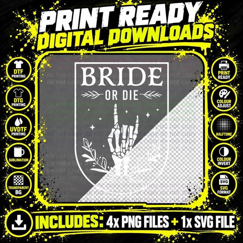 Bride or Die Retro Halloween Bachelorette Matching Png SVG Digital Bundle
