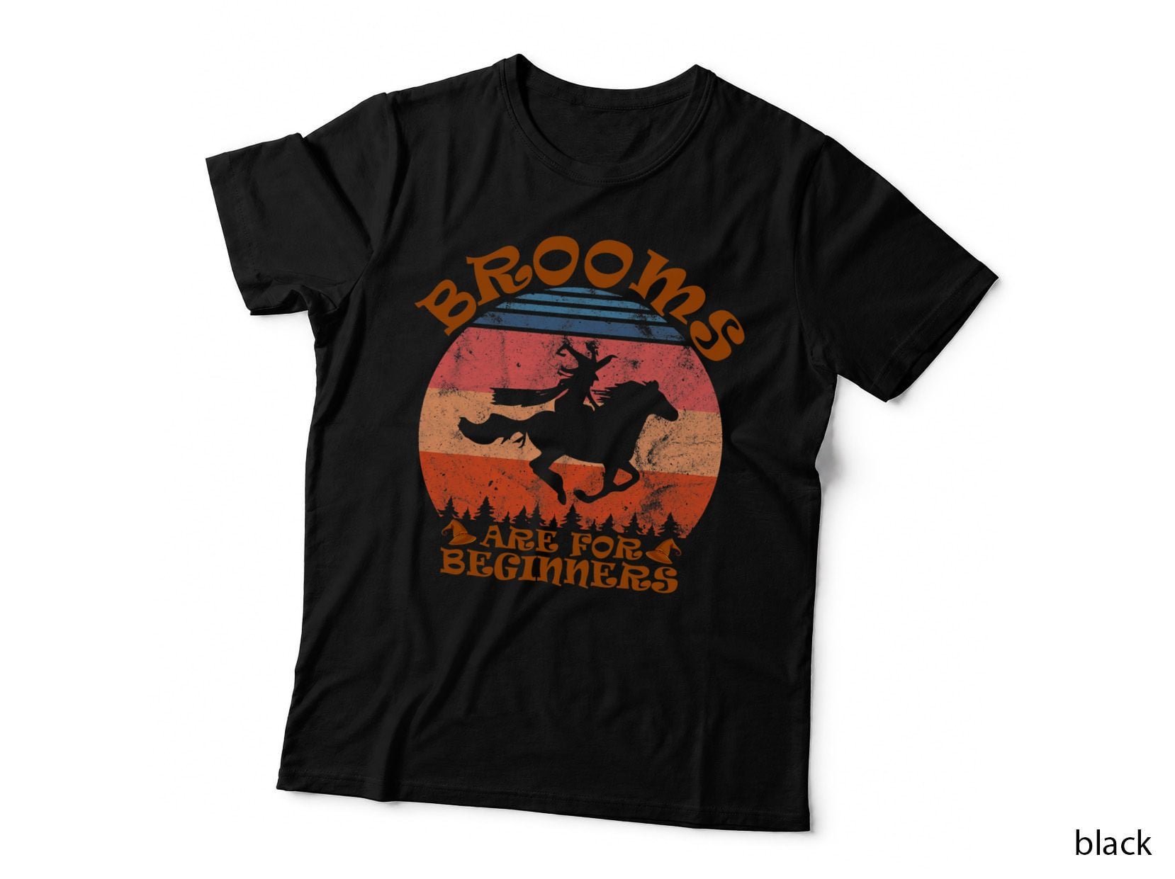 Brooms Are for Beginners Witch Riding Horse Halloween Retro T-Shirt
