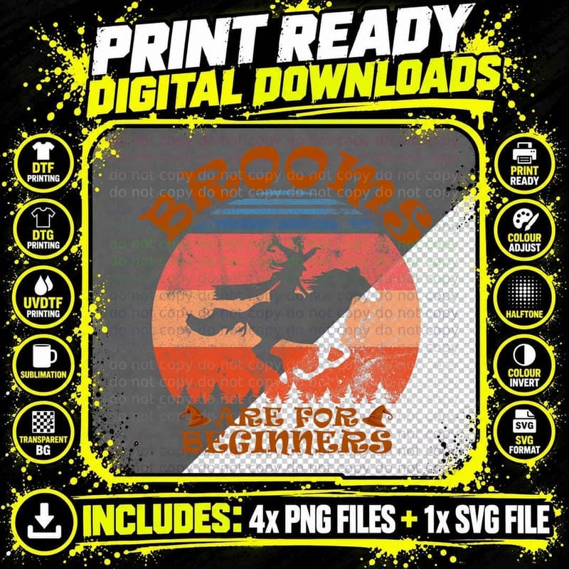 Brooms Are for Beginners Witch Riding Horse Halloween Png SVG Digital Bundle