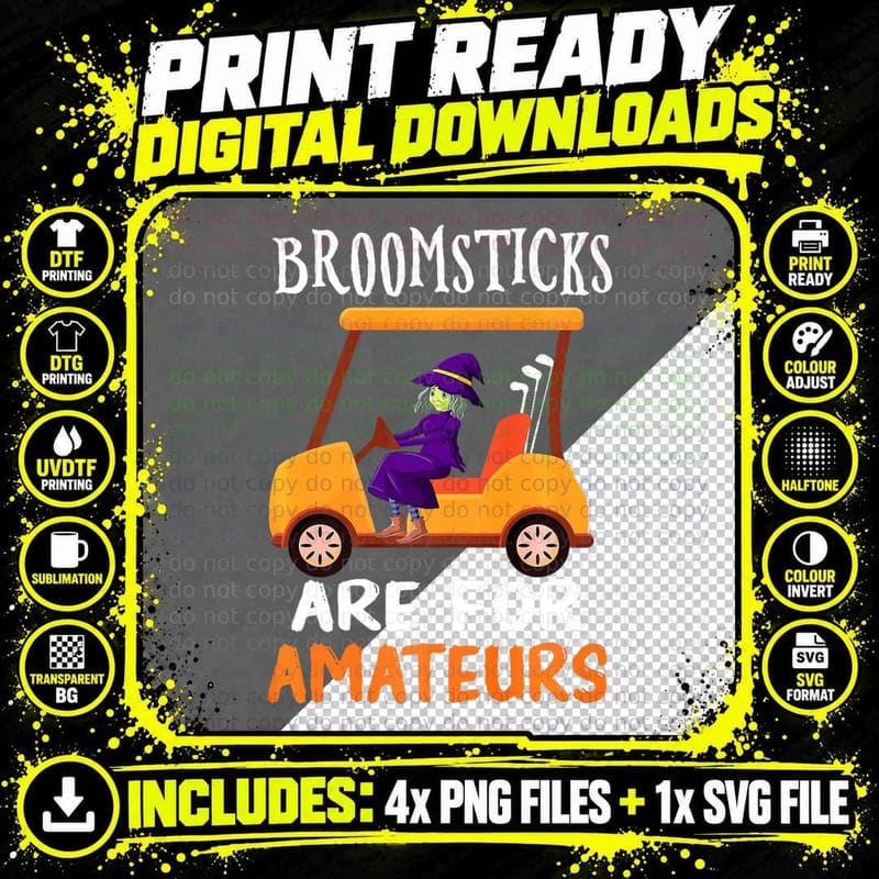 Broomsticks Are for Amateurs Witch Golf Cart Halloween Png SVG Digital Bundle
