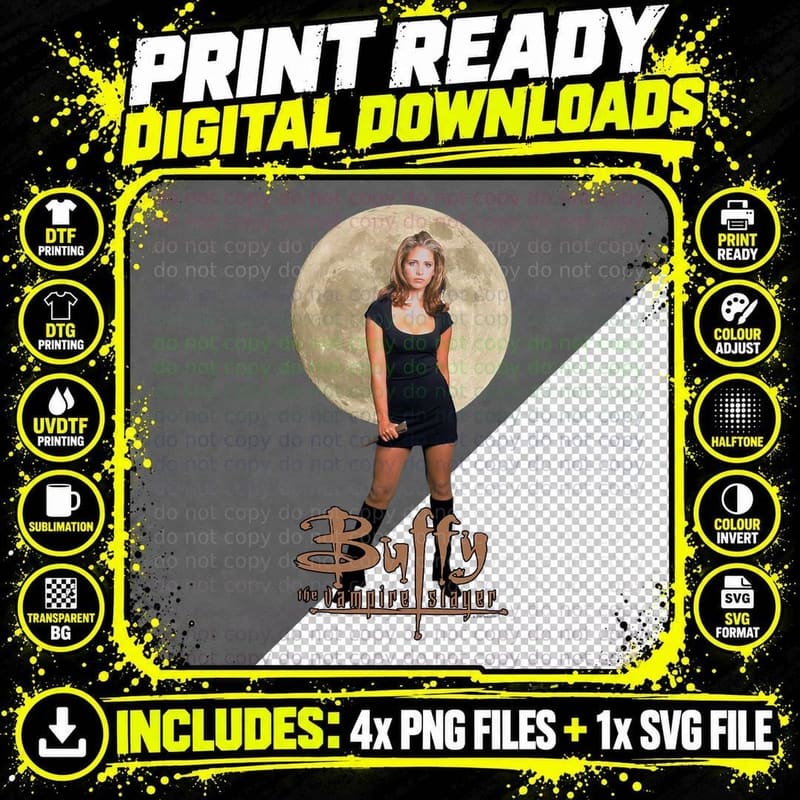 Buffy the Vampire Slayer Buffy Photo with Moon Png SVG Digital Bundle