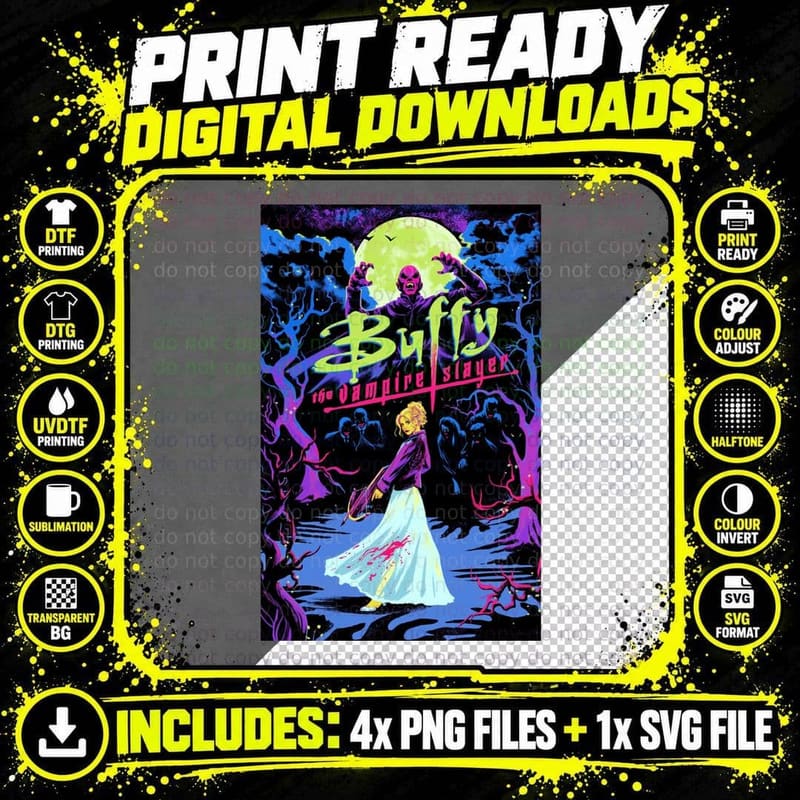 Buffy the Vampire Slayer T-Shirt, 90s Cult TV Horror Png SVG Digital Bundle