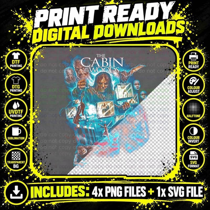 Cabin in the Woods Halftone T-Shirt, Horror Creature Tee Png SVG Digital Bundle