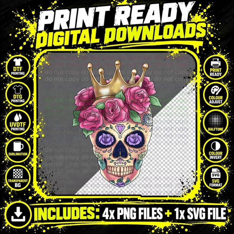 Calavera Queen Horror Halloween Party T-Shirt Png SVG Digital Bundle