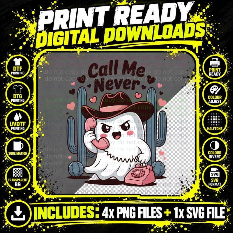 Call Me Never Valentine T-Shirt, Ghost Cowboy Phone Png SVG Digital Bundle