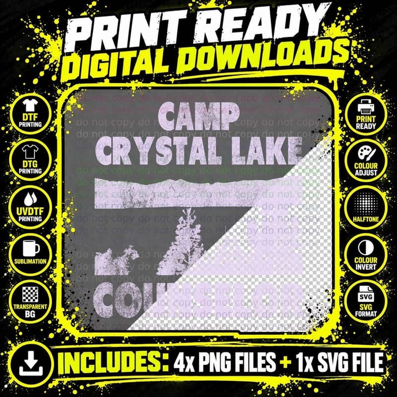 Camp Crystal Lake Counselor Halloween Humorous Green Png SVG Digital Bundle