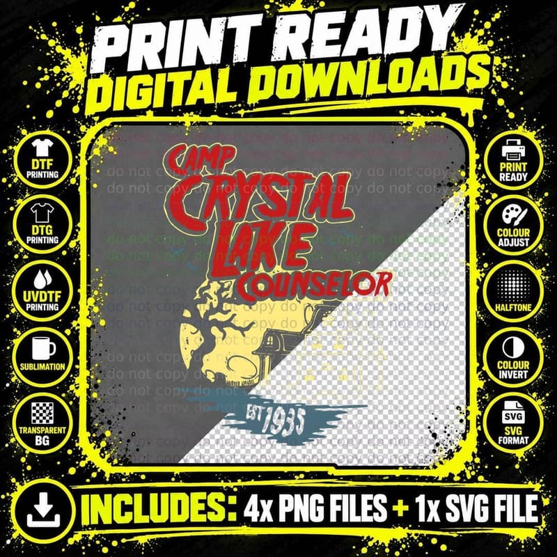 Camp Crystal Lake Counselor Retro 80's Horror Png SVG Digital Bundle