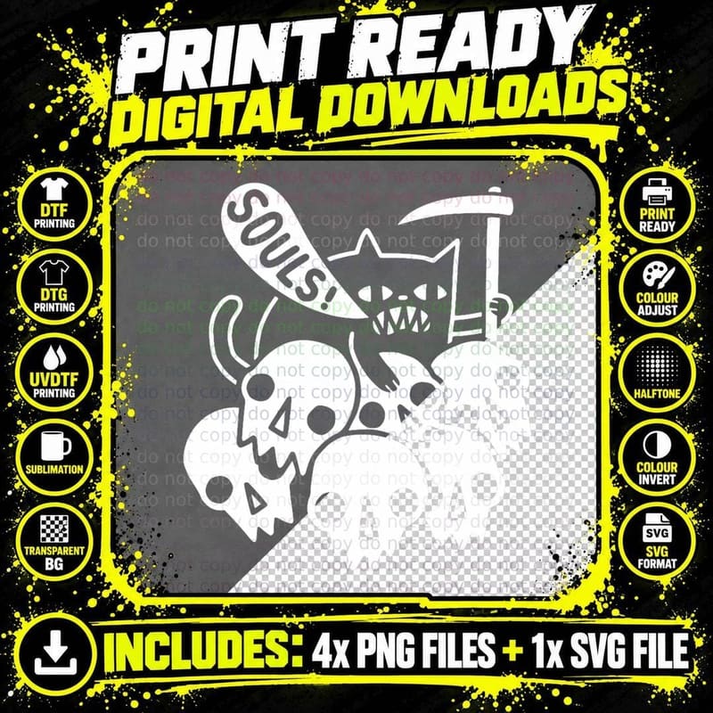 Cat Got Your Soul T-Shirt, Gothic Skulls Png SVG Digital Bundle