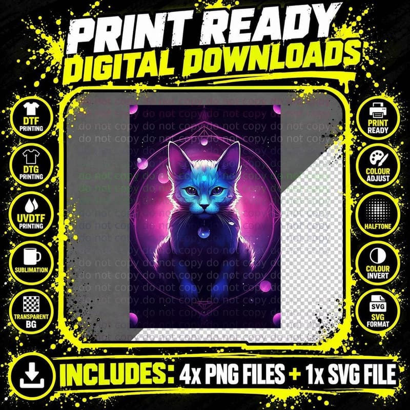 Cat Witch Occult Kitty Emo Pastel Goth Space Stars Png SVG Digital Bundle