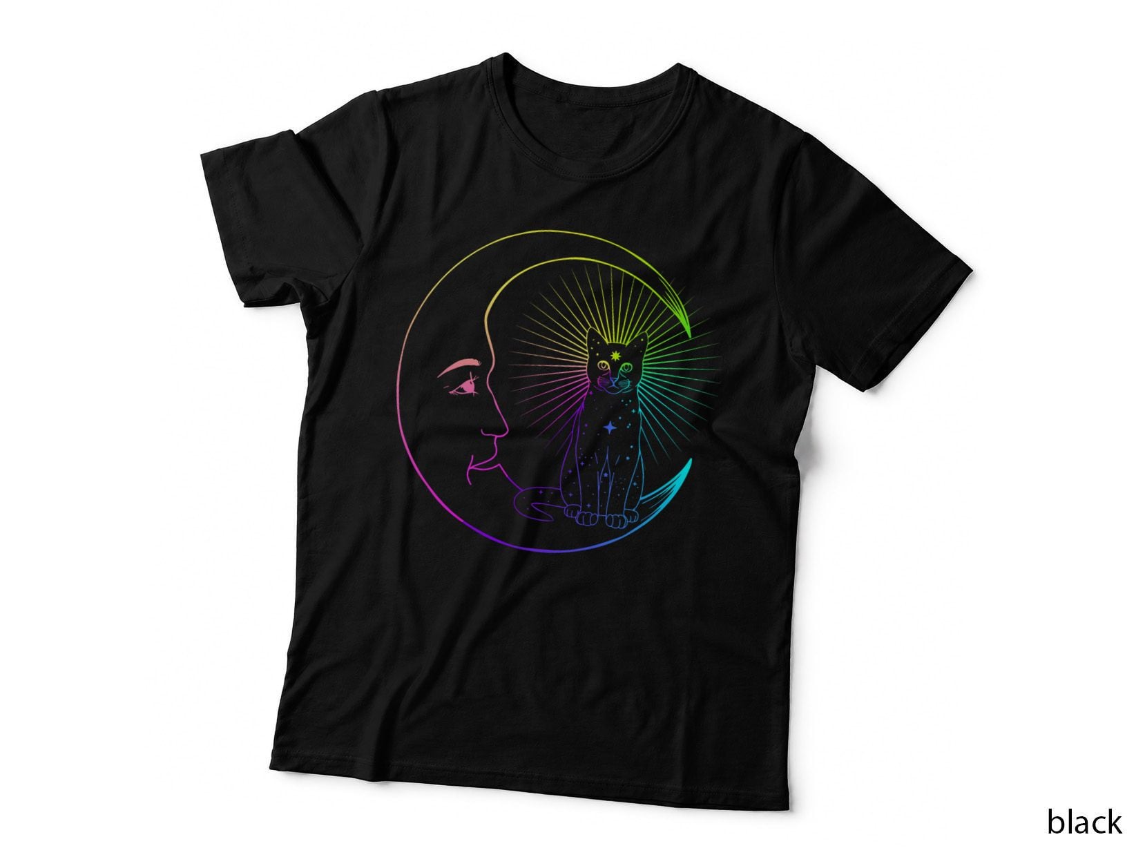 Cat and Crescent Moon Pastel Goth Witch Wicca Tarot, Occult Fashion T-Shirt