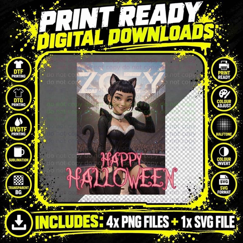 Catwoman Halloween Costume Tee, Spooky Cat Theme Png SVG Digital Bundle