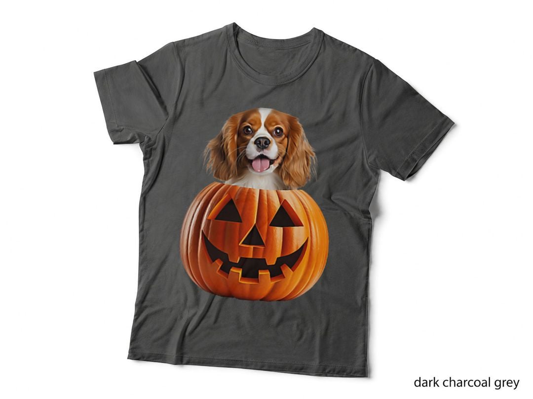Cavalier King Charles Spaniel Dog Pocket Halloween Pumpkin T-Shirt