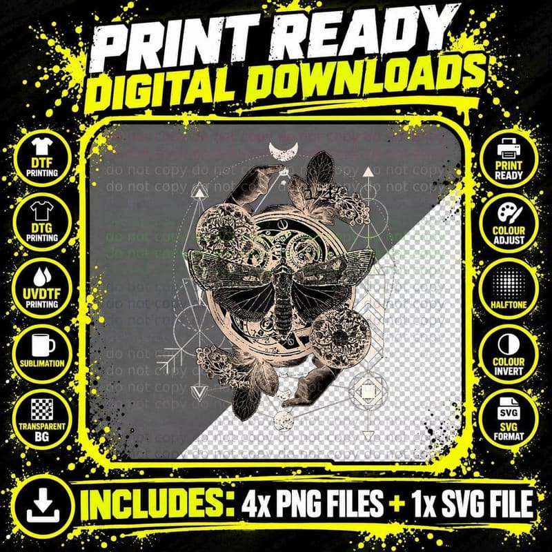 Celestial Insect Death Moth Gothic Steampunk Witch Png SVG Digital Bundle