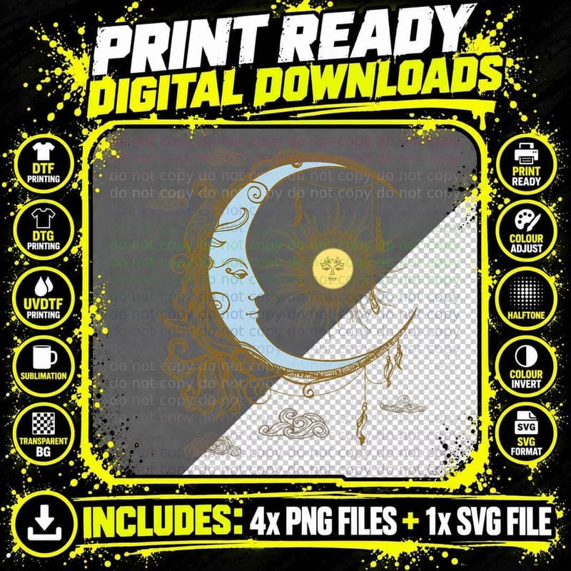 Celestial Sun Moon Vintage 90s Witch Whimsigoth Png SVG Digital Bundle
