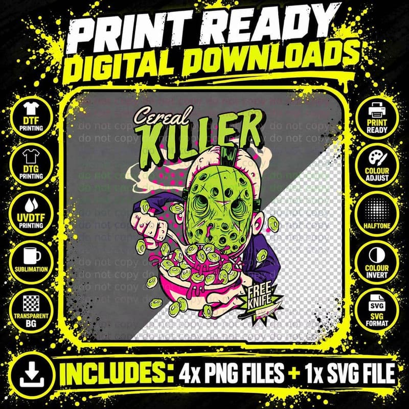 Cereal Killer Horror Movies True Crime and Cereal Lovers Png SVG Digital Bundle