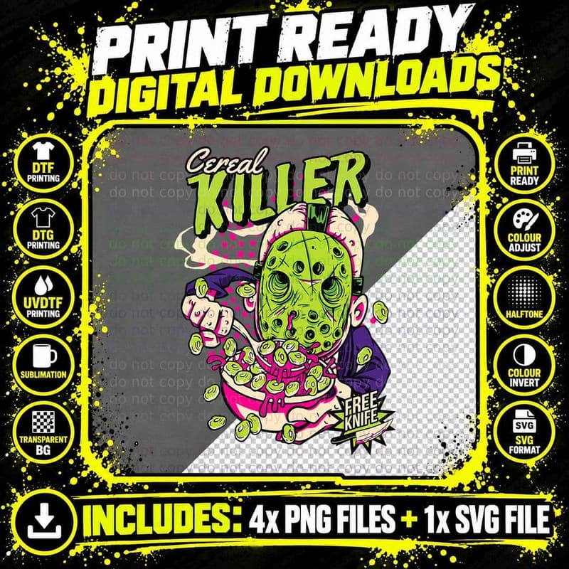 Cereal Killer T-Shirt, Horror Movie Parody Tee Png SVG Digital Bundle