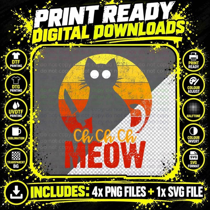 Ch Ch Ch Meow Scary Halloween Cat Horror Slasher Knife Png SVG Digital Bundle