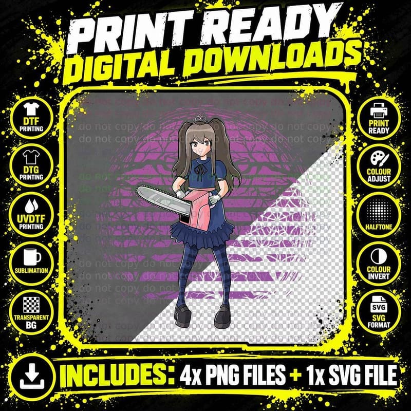 Chainsaw Girl Punk Goth Horror Fan Kawaii Pastel Goth Png SVG Digital Bundle