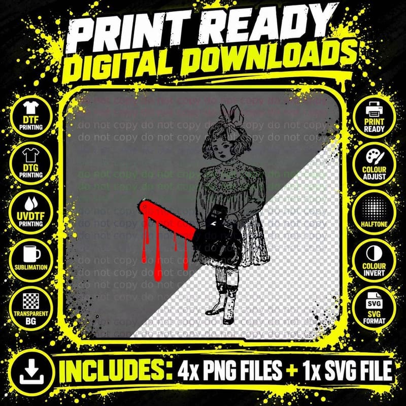 Chainsaw Girl Punk Rock Goth Horror Fan Halloween Png SVG Digital Bundle