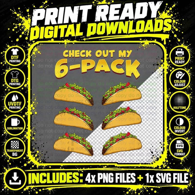 Check Out My Six Pack Tacos Funny Taco Gym Halloween Png SVG Digital Bundle