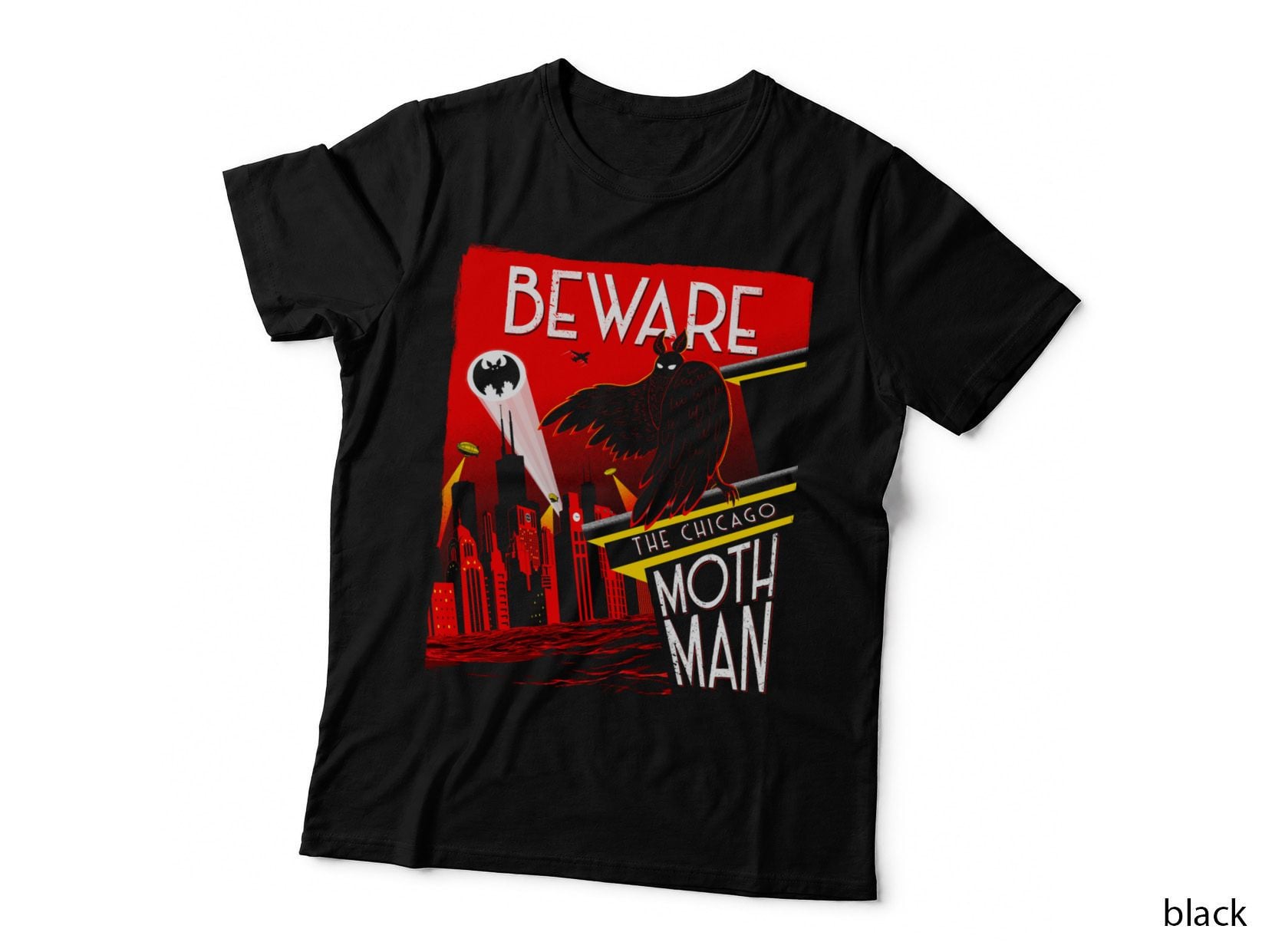 Chicago Mothman T-Shirt, Retro 90s Cryptozoology, Gothic Horror Style T-Shirt