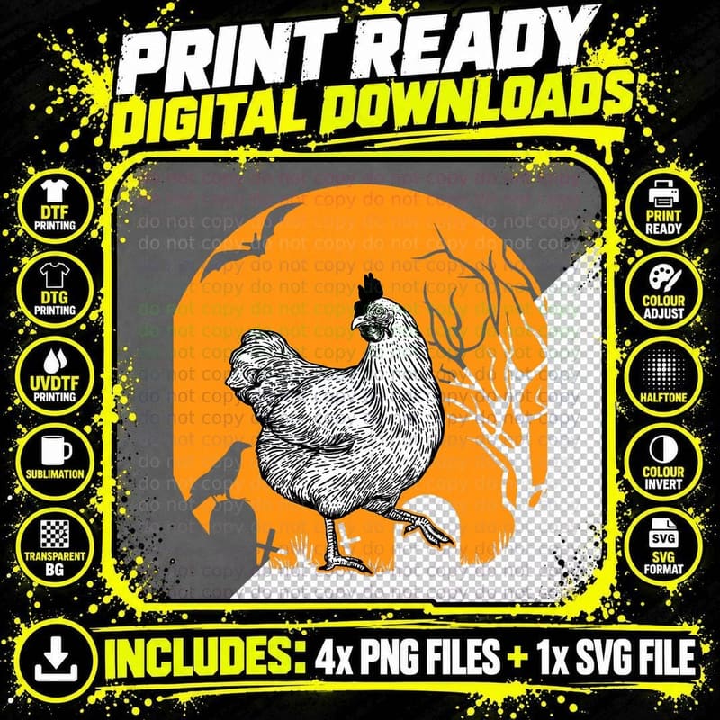 Chicken Graveyard Lazy Halloween Costume Funny Farm Png SVG Digital Bundle