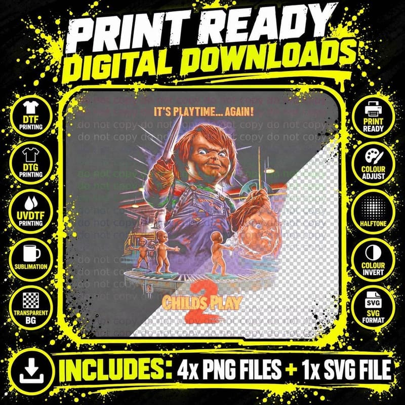 Child's Play 3 Chucky Halftone T-Shirt Png SVG Digital Bundle