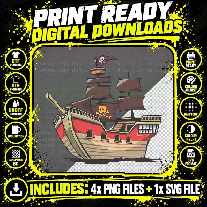 Childs Pirate Ship Tshirt, Gasparilla Invasion Parade Png SVG Digital Bundle