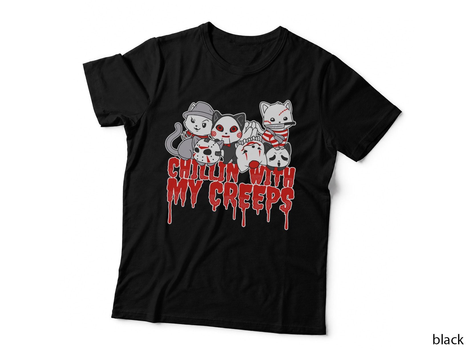 Chillin with My Creeps Cat Horror Serial Killer Halloween T-Shirt