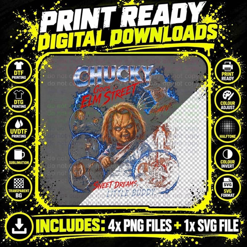 Chucky Goes to Elm Street Freddy Krueger Horror Vintage Png SVG Digital Bundle